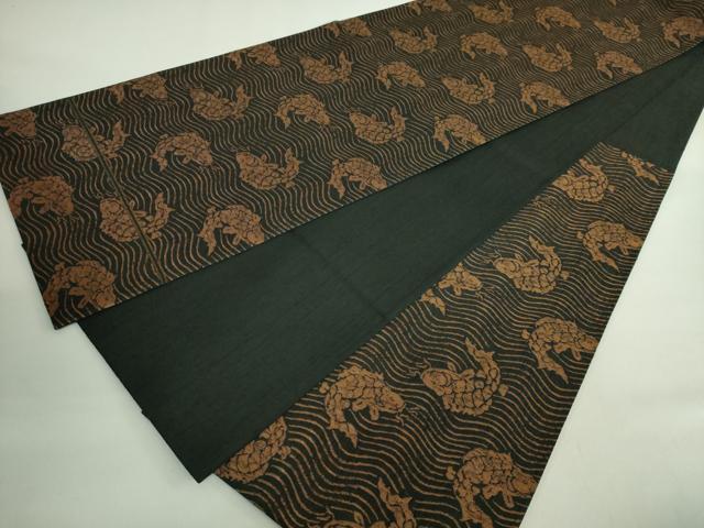 平和屋着物●極上　勝山織物　六通柄袋帯　荒磯　黒地　逸品　DZAB2696kh6