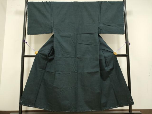 平和屋着物■極上　男性　紬　アンサンブル　長羽織・髭紬　濃い藍鉄色　逸品　未使用　DZAB2743kh6_1