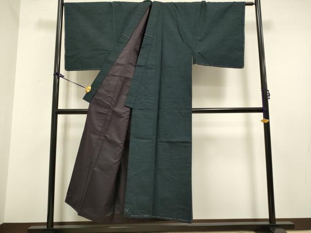 平和屋着物■極上　男性　紬　アンサンブル　長羽織・髭紬　濃い藍鉄色　逸品　未使用　DZAB2743kh6_2