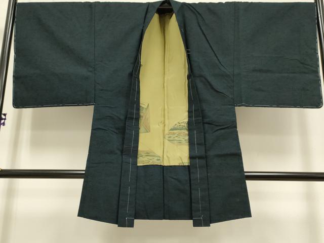 平和屋着物■極上　男性　紬　アンサンブル　長羽織・髭紬　濃い藍鉄色　逸品　未使用　DZAB2743kh6_5