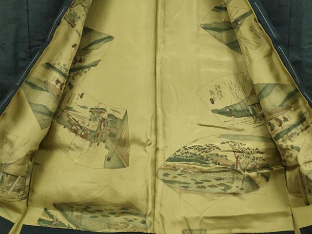 平和屋着物■極上　男性　紬　アンサンブル　長羽織・髭紬　濃い藍鉄色　逸品　未使用　DZAB2743kh6_8