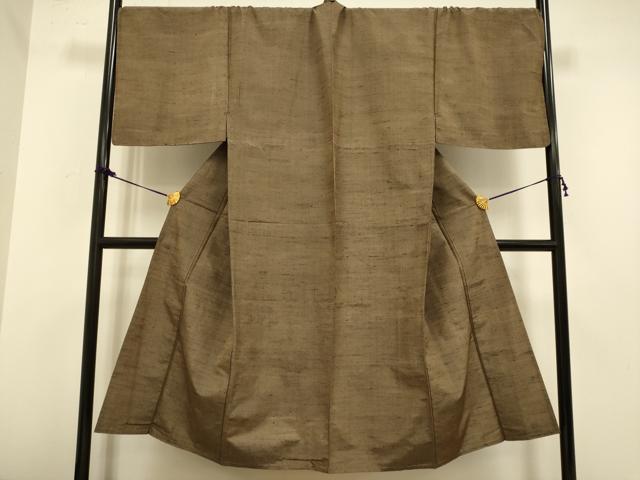 平和屋着物■極上　男性　紬　単衣　アンサンブル　キングサイズ　長羽織・髭紬　黄枯茶色　逸品　DZAB2744kh6_1