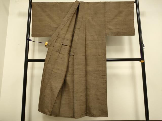 平和屋着物■極上　男性　紬　単衣　アンサンブル　キングサイズ　長羽織・髭紬　黄枯茶色　逸品　DZAB2744kh6_2