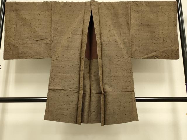 平和屋着物■極上　男性　紬　単衣　アンサンブル　キングサイズ　長羽織・髭紬　黄枯茶色　逸品　DZAB2744kh6_6