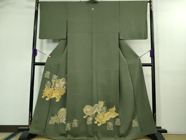 平和屋本店●極上　色留袖　駒刺繍　唐獅子　仙斉茶色地　金彩　逸品　DZAB2763kh6 平和屋本店○極上 創業460年・千總 色留袖 駒刺繍 南蛮船 人物文 浅