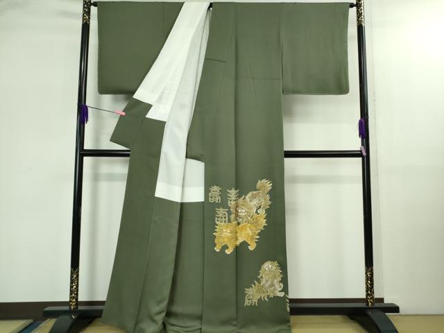 平和屋本店●極上　色留袖　駒刺繍　唐獅子　仙斉茶色地　金彩　逸品　DZAB2763kh6_1