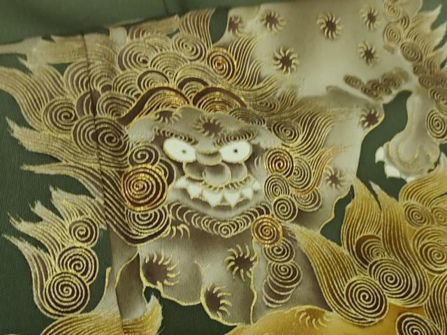 平和屋本店●極上　色留袖　駒刺繍　唐獅子　仙斉茶色地　金彩　逸品　DZAB2763kh6_7