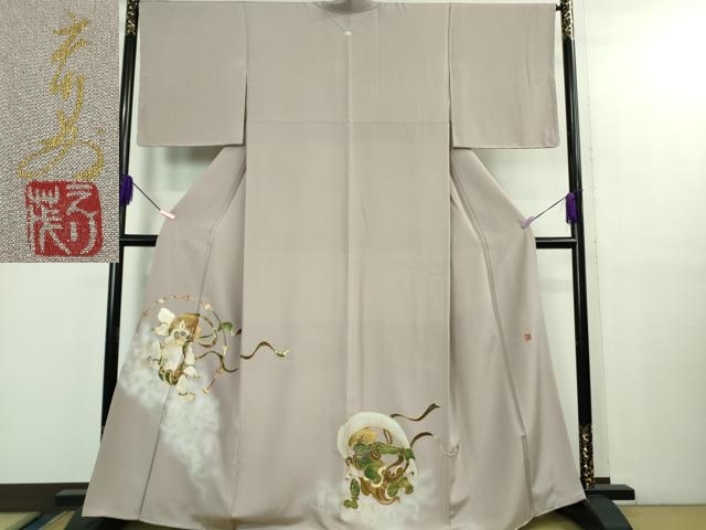 平和屋本店●極上　島田えり茂　色留袖　螺鈿　風神雷神　薄葡萄色地　暈し染め　金銀彩　逸品　DZAB2764kh6