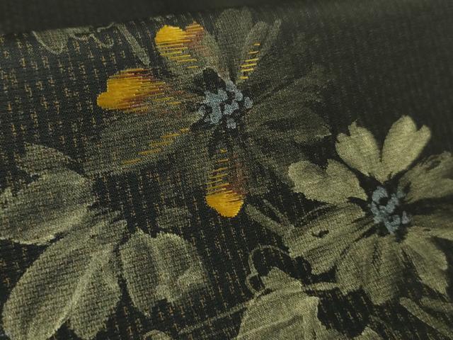 平和屋着物●極上　本場染大島紬　訪問着　手描き　枝花文　黒地　逸品　DZAB2786kh6_7