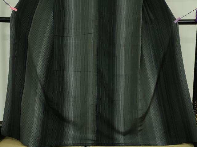 平和屋本店▽極上　本塩沢　やまだ織　単衣　縞　須藤麻紀作　黒地　証紙付き　逸品　DZAB2794kh6 平和屋本店▽極上 本塩沢 やまだ織 単衣 縞 須藤麻紀作 黒地 証紙付き