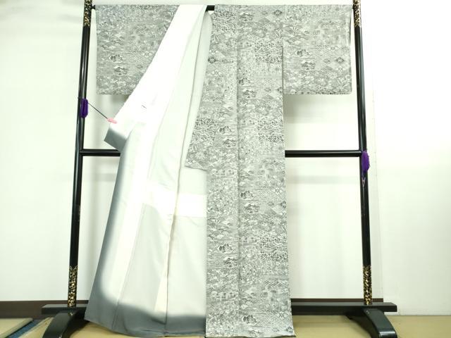 平和屋着物●極上　山岡古都・古都染人　染織美術品　薬墨染　天目織　お召　薬墨　吉祥花文　たんはしつき　逸品　DZAB2826kh6_2