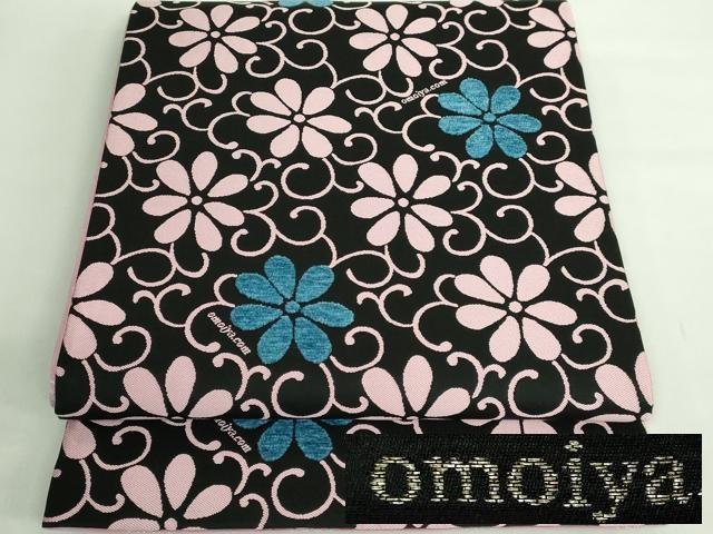 平和屋着物●極上　京都西陣・想屋謹製　両面　全通柄袋帯　花唐草　モール　黒地　逸品　DZAB2851kh6