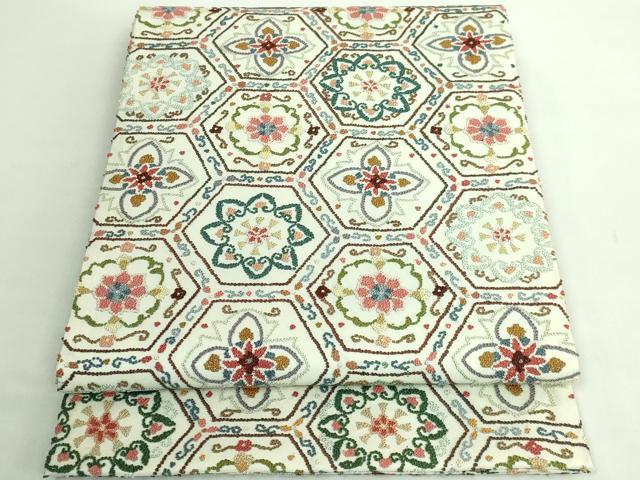 平和屋本店●極上　中国三大刺繍　相良刺繍　袋帯　亀甲花文　逸品　DZAB2852kh6 平和屋本店○極上 中国三大刺繍 相良刺繍 総刺繍 袋帯 正倉院花文 金糸