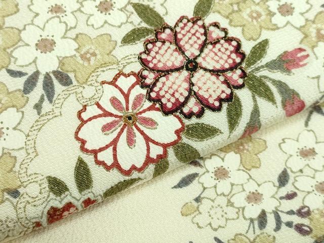 平和屋着物●極上　つけ帯　雪輪舞桜　金彩　縮緬地　逸品　DZAB2892kh6 平和屋着物○極上 つけ帯 雪輪舞桜 金彩 縮緬地 逸品 DZAB2892kh6の