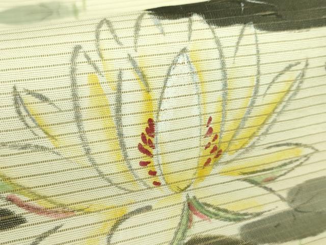 平和屋着物＊極上　夏物　アンティーク　大正ロマン　九寸名古屋帯　手描き　川蝉　蓮　逸品　DZAB2897kh6 平和屋着物＊極上 夏物 アンティーク 大正ロマン 九寸名古屋帯 手描き