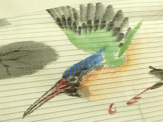 平和屋着物＊極上　夏物　アンティーク　大正ロマン　九寸名古屋帯　手描き　川蝉　蓮　逸品　DZAB2897kh6 平和屋着物＊極上 夏物 アンティーク 大正ロマン 九寸名古屋帯 手描き