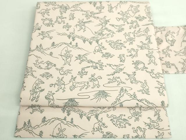 平和屋着物●極上　九寸名古屋帯　鳥獣戯画　色　逸品　未使用　DZAB2903kh6