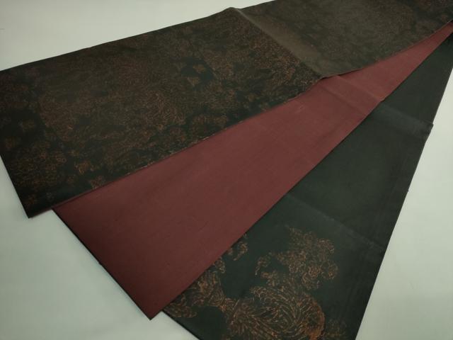 平和屋着物●極上　ファッションデザイナー　稲葉賀恵　太鼓柄袋帯　紬地　刺繍　樹下人獣花文　黒地　逸品　DZAB2909kh6_9