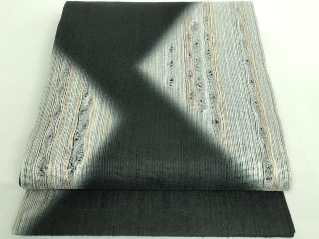 平和屋着物●極上　十日町　名門青柳謹製　櫛引織　太鼓柄袋帯　黒地　逸品　DZAB2942kh6