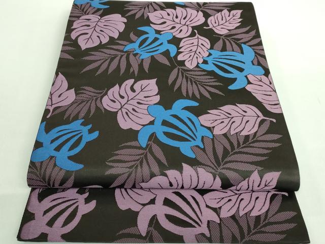 平和屋着物●極上　全通柄袋帯　ウミガメ　憲法黒茶色地　逸品　DZAB2946kh6