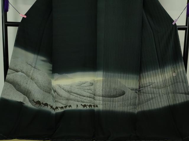 平和屋着物●極上　訪問着　作家物　シルクロード　駱駝　ラクダ　暈し染め　銀彩　百入茶色地　ロング丈　逸品　未使用　DZAB2983kh6_3