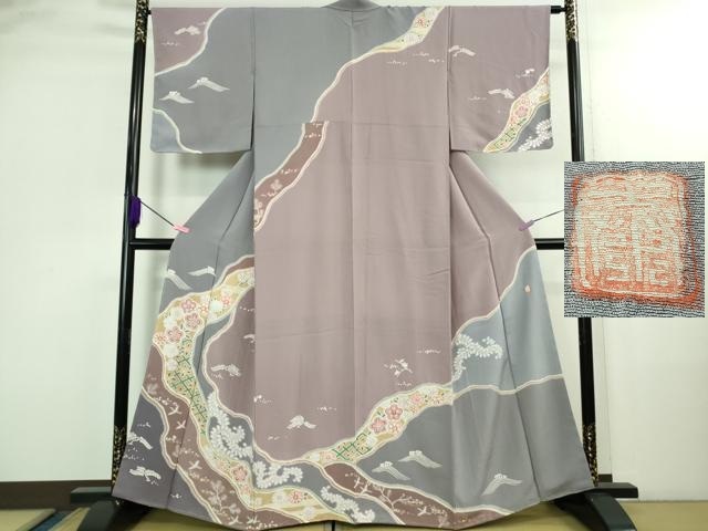 平和屋着物●極上　十日町　名門　滝泰謹製　訪問着　道長飛鶴文　暈し染め　金彩　逸品　未使用　DZAB2986kh6