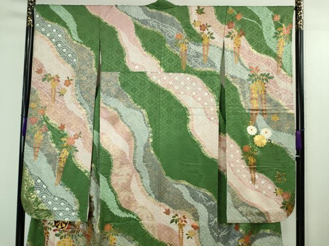 平和屋着物●極上　振袖　駒刺繍　絞り　花車　道長花文　金彩　逸品　DZAB2987kh6_2