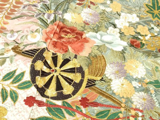 平和屋着物●極上　振袖　駒刺繍　絞り　花車　道長花文　金彩　逸品　DZAB2987kh6_5