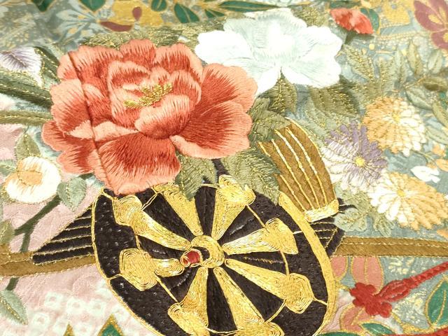 平和屋着物●極上　振袖　駒刺繍　絞り　花車　道長花文　金彩　逸品　DZAB2987kh6_7