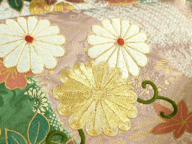 平和屋着物●極上　振袖　駒刺繍　絞り　花車　道長花文　金彩　逸品　DZAB2987kh6_8
