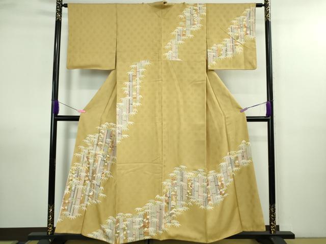 平和屋着物●極上　訪問着　　駒刺繍　笹竹吉祥花文　芥子色地　金彩　逸品　DZAB3016kh6