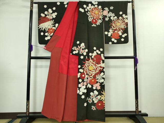 平和屋本店●極上　アンティーク　大正ロマン　訪問着　中国三大刺繍　相良刺繍　乱菊　黒地　金彩　逸品　DZAB3025kh6_1