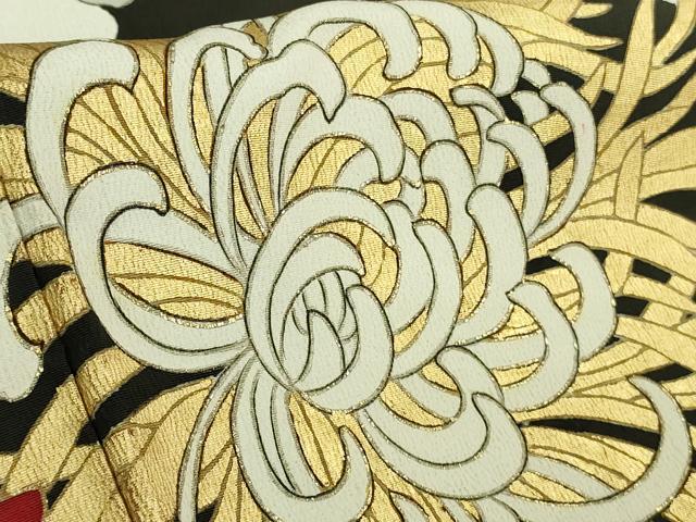平和屋本店●極上　アンティーク　大正ロマン　訪問着　中国三大刺繍　相良刺繍　乱菊　黒地　金彩　逸品　DZAB3025kh6_7