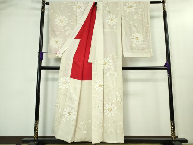平和屋本店●極上　アンティーク　大正ロマン　訪問着　駒刺繍　花唐草文　金糸　逸品　DZAB3029kh6 平和屋着物○極上 アンティーク 大正ロマン 振袖 駒刺繍 松竹梅檜扇花