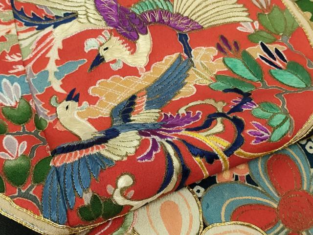 平和屋本店●極上　アンティーク　大正ロマン　お引きずり・お引き摺り　引き振袖　駒刺繍　鳳凰吉祥花文　黒地　金彩　逸品　DZAB3032kh6_6