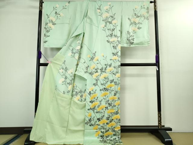 平和屋本店●極上　京友禅作家　山田雅子　訪問着　菊　白緑色地　仮絵羽　逸品　DZAB3066kh6