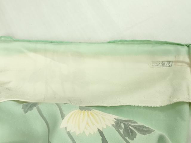 平和屋本店●極上　京友禅作家　山田雅子　訪問着　菊　白緑色地　仮絵羽　逸品　DZAB3066kh6