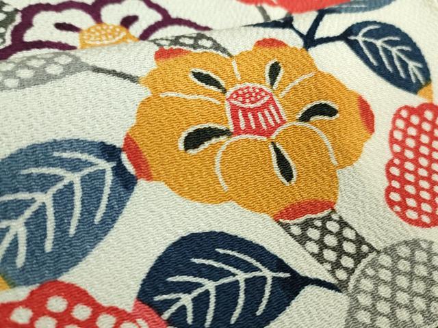 平和屋本店●極上　和染紅型　栗山紅型　栗山吉三郎　振袖　椿　鬼しぼ縮緬　逸品　DZAB3072kh6_6