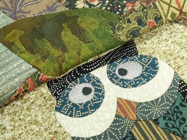 平和屋着物●極上　太鼓柄袋帯　切り嵌め　ミミズク　フクロウ　押し絵　貼り絵　金彩　逸品　DZAB3131kh6 平和屋着物○極上 太鼓柄袋帯 切り嵌め ミミズク フクロウ 押し絵 貼り