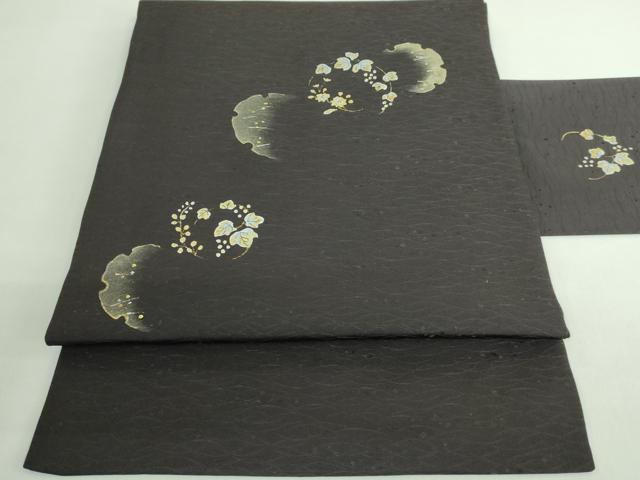 平和屋着物●極上　九寸名古屋帯　雪輪花丸文　金銀彩　羊羹色地　逸品　DZAB3134kh6