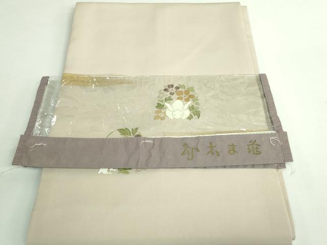 平和屋本店●極上　銀座　志ま亀　塩瀬　九寸名古屋帯　花兎　砂色地　金彩　カバー付き　逸品　DZAB3160kh6_6