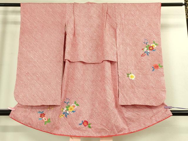 平和屋本店[]極上　七五三　女の子　3歳　祝着　三つ身　総絞り　刺繍　御所車花文　金糸　逸品　DZAB3204kh6