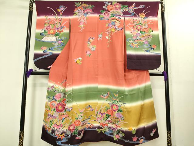 平和屋本店∵極上　女の子　十三参り　子供　祝着　紅型　流水花蝶文　暈し染め　逸品　DZAB3211kh6