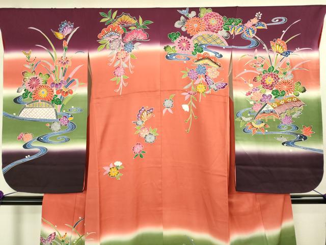平和屋本店∵極上　女の子　十三参り　子供　祝着　紅型　流水花蝶文　暈し染め　逸品　DZAB3211kh6_2