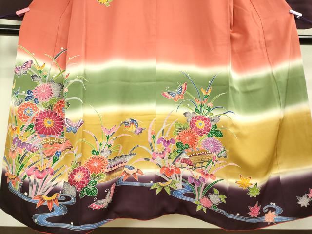 平和屋本店∵極上　女の子　十三参り　子供　祝着　紅型　流水花蝶文　暈し染め　逸品　DZAB3211kh6_3