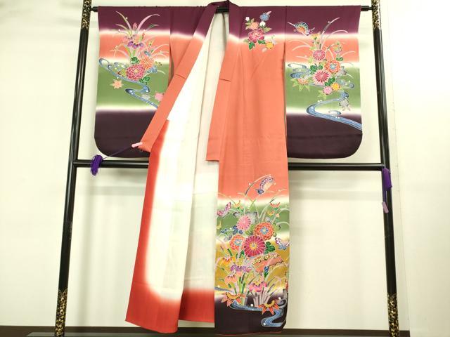 平和屋本店∵極上　女の子　十三参り　子供　祝着　紅型　流水花蝶文　暈し染め　逸品　DZAB3211kh6_1