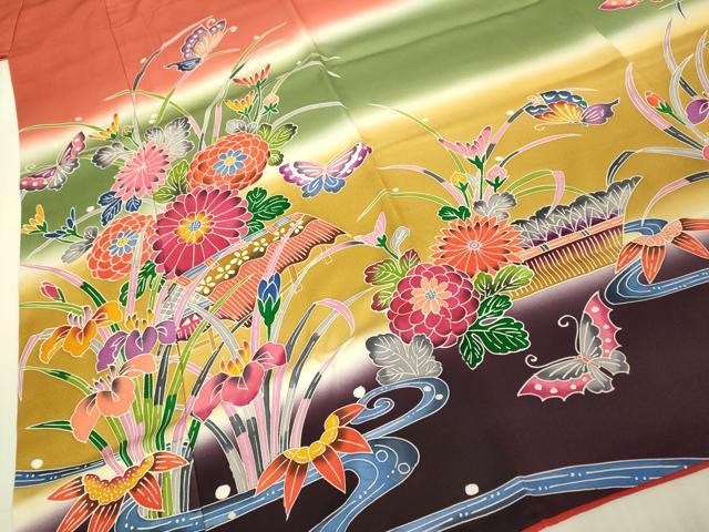 平和屋本店∵極上　女の子　十三参り　子供　祝着　紅型　流水花蝶文　暈し染め　逸品　DZAB3211kh6_4
