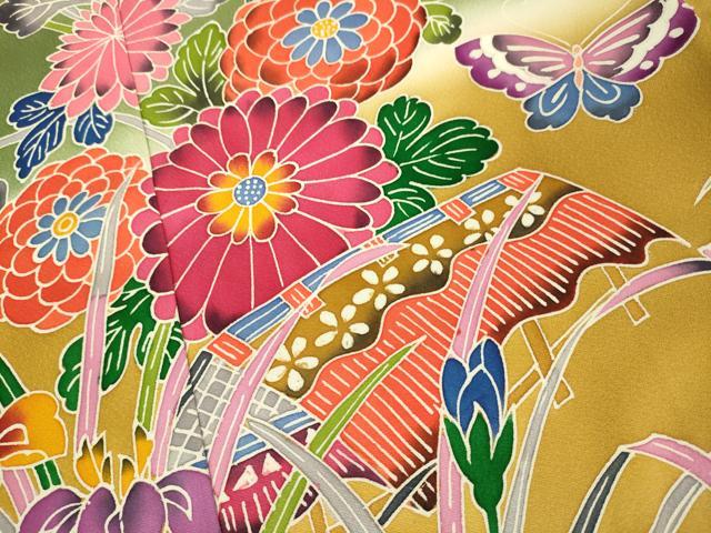 平和屋本店∵極上　女の子　十三参り　子供　祝着　紅型　流水花蝶文　暈し染め　逸品　DZAB3211kh6_5