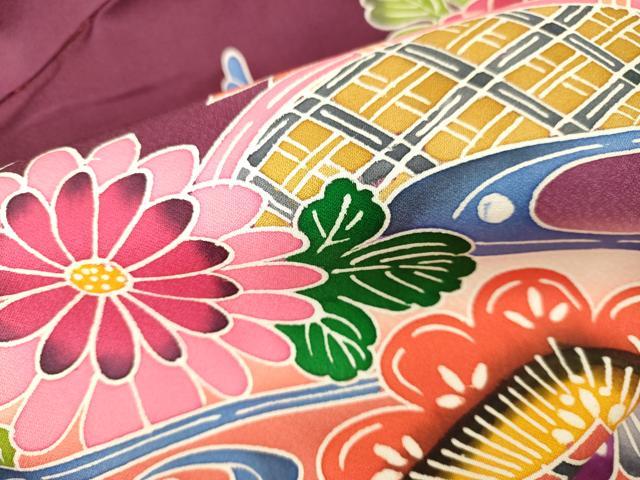 平和屋本店∵極上　女の子　十三参り　子供　祝着　紅型　流水花蝶文　暈し染め　逸品　DZAB3211kh6_7