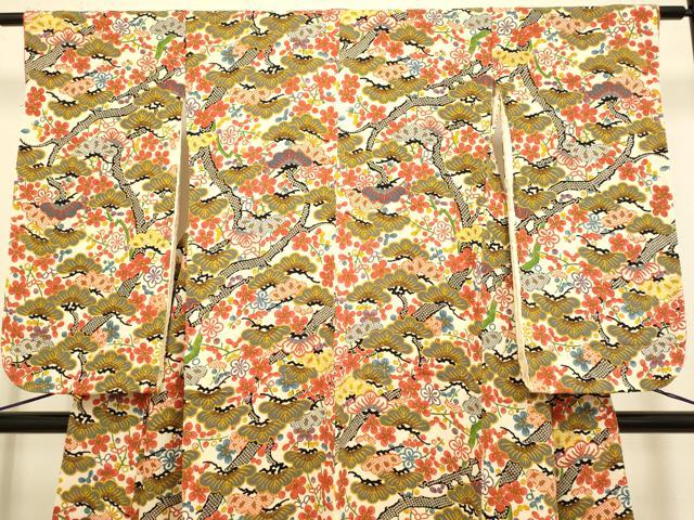 平和屋本店[]極上　子供　女の子　9・10歳　小紋　梅松　金彩　鬼しぼ縮緬　逸品　DZAB3229kh6_2